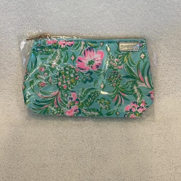 Lilly Pulitzer Zip Pouch Turquoise Blue Toiletry Bag Cosmetic Case Floral NWT - Picture 5 of 7